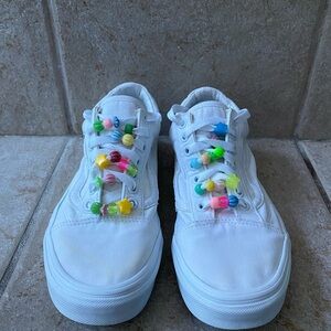 vans • white off the wall vans with colorful beads